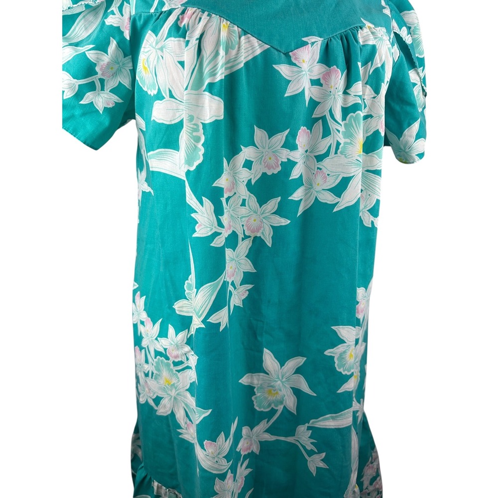 Vtg Royal Creations Hawaii Floral Orchid Ruffle Hem Dress Muumuu Women's Large - Picture 4 of 16